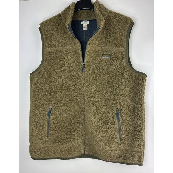 LL Bean Mountain Pile Fleece Vest Sherpa Zip Pockets Fatigue Green Mens XXL Tall - Picture 7 of 14